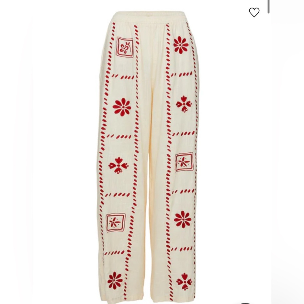 Embroidered Cream and Red Women's Pants Princess Polly NWT